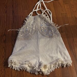 Ixiah Cream Sequin Halter Romper 2